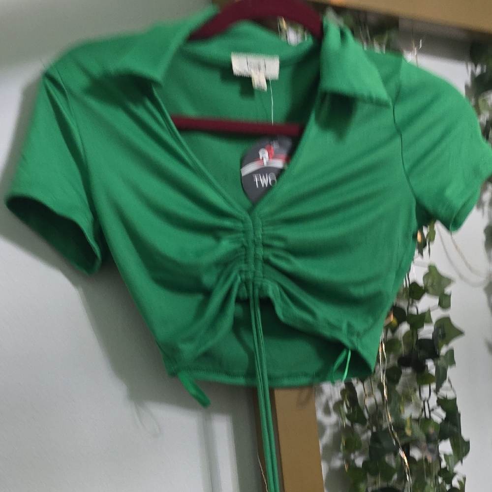 Love J Emerald Green Gathered Crop Top - Picture 4 of 5